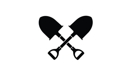 Two crossed shovels in black silhouette against a white background © Mama
