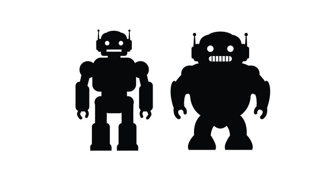 Two robot silhouettes male and female isolated on a white background silhouette