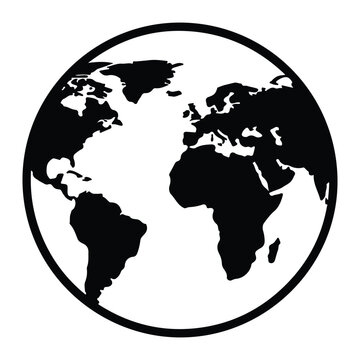 Black silhouette of a globe, continents on white background