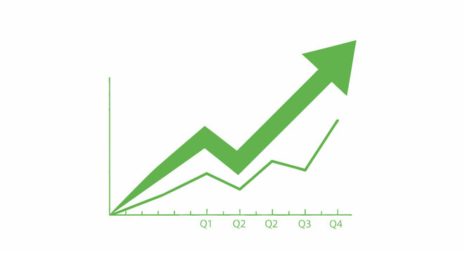 Green upward trending arrow graph indicating growth and success