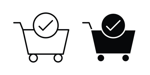 Shopping cart and check mark icon. thin line icon vectors © Hestia