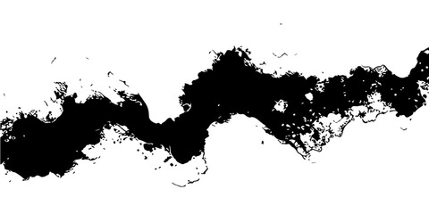 Obraz premium Grungy black ink splat illustration featuring liquid paint splashes and vector spray drips on a dirty textured banner element