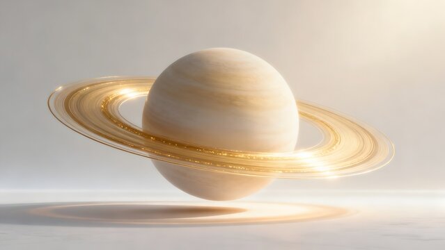 Planet with glowing rings in space
