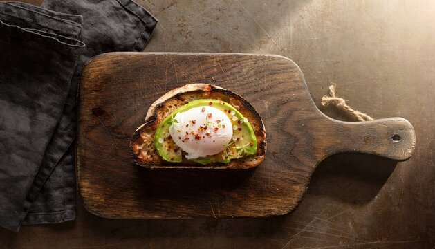 Avocado toast egg healthy breakfast food rustic homemade gourmet