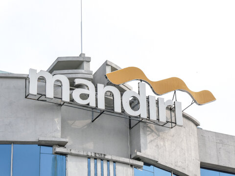 Yogyakarta 9 May 2026, Mandiri Bank Logo Signage On Building Exterior Facade With Clear Sky Background In Yogyakarta Indonesia