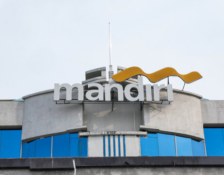 Yogyakarta 9 May 2026, Mandiri Corporate Building Facade With Logo in Yogyakarta Indonesia