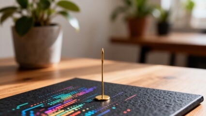 Fototapeta premium Golden pin on colorful card