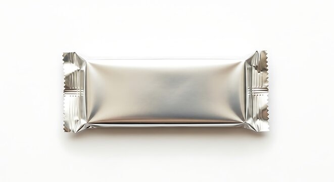 Sealed rectangular snack pouch wrapped in shiny aluminum foil packaging.