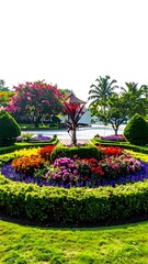 Obraz premium Vibrant garden with colorful flowers hedges.