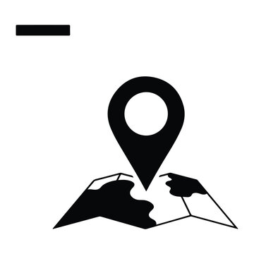 Black map pin on folded map, location marker black navigation symbol