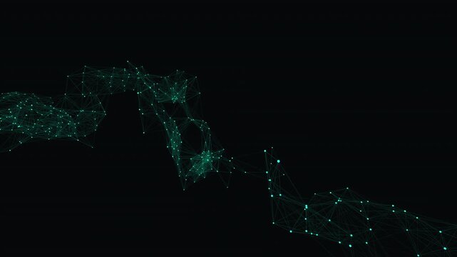 Abstract 3D flowing river network visualization featuring classic plexus structures in a thermal heatmap spectrum. Cinematic wide and Y-orbit pulse perspective with a seamless loop of random firing 