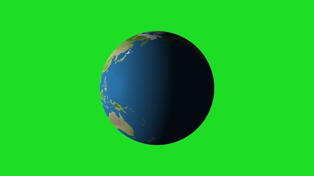 Realistic 3D Rendered Animated Earth Globe Rotating with Natural Continent Textures and Cinematic Day-Night Cycle Lighting on Green Screen Chroma Key Background 4K Seamless Loop