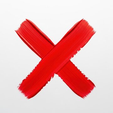 A large, handwritten red X mark drawn diagonally across a blank white surface, symbolizing cancellation, rejection, deletion, or mistake, refusal, final, exclusion