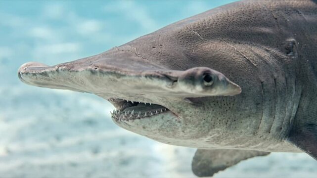 close up of a Great hammerhead head swimming underwater in costa rica coast