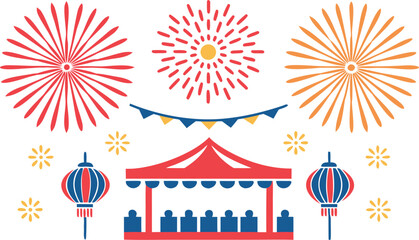 Colorful festival fireworks and lanterns with traditional tent © SnappyDesigns