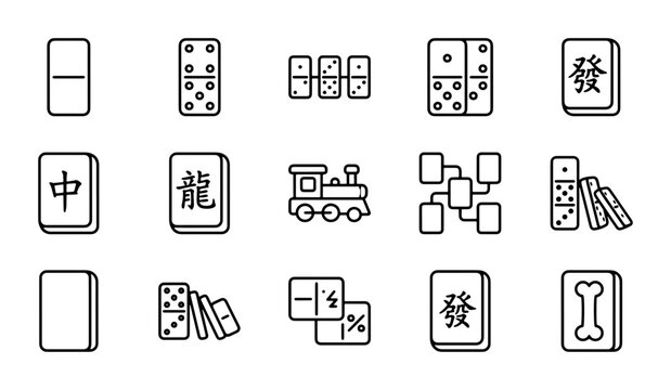 Dominoes and Mahjong Icons, Game Pieces Vector Set, Board Game Elements Collection