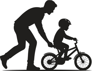 Obraz premium Happy Father’s Day Father Teaching Child to Ride Bicycle Silhouette Vector Illustration