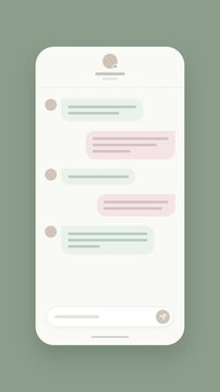Light Mode Chat Interface UI Animation with Pastel Message Bubbles appearing on Green Background for Clean Mobile Communication Concept Motion Portrait Animation Video