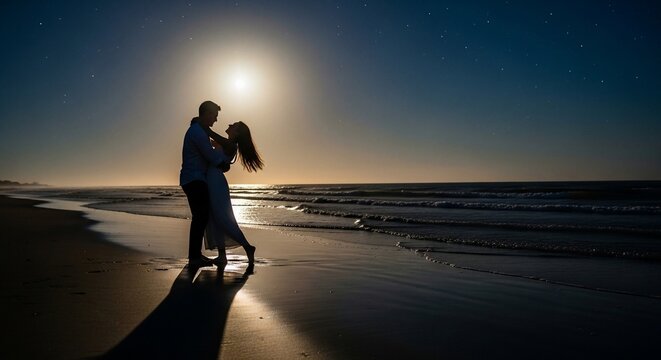 Romantic Couple Dancing on Beach at Sunset