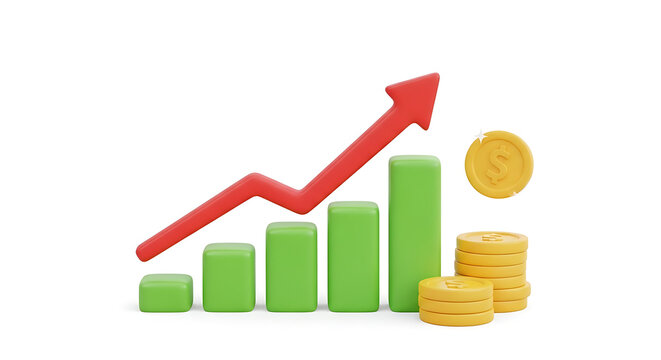 Business Growth and Financial Success with Increasing Chart and Gold Coins