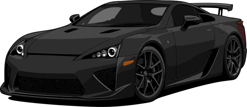 Aggressive black sports car front three quarter view, pixel art