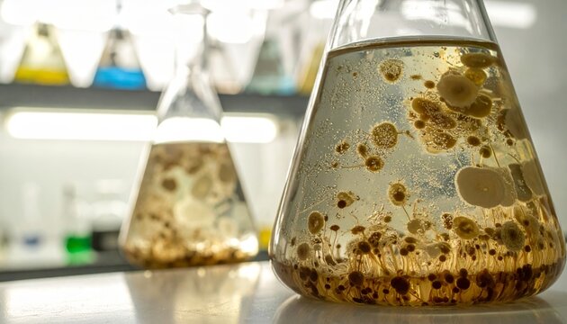 Cell Cultures Growing in Laboratory Flasks