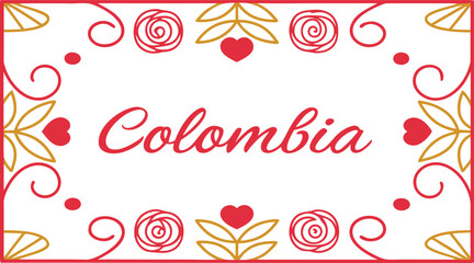 Obraz premium Valentine’s day typography with red floral and heart decorations in gold outline