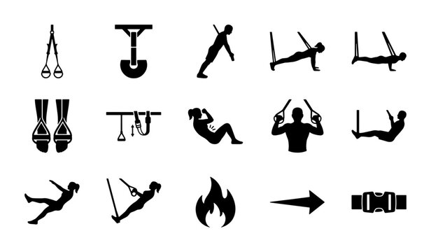 Suspension Training Icons, Fitness Equipment Vector Set, Bodyweight Exercise Graphics, Workout Gear Symbols