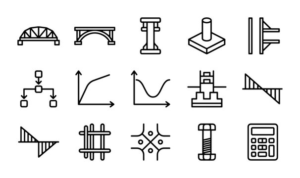 Engineering Icons Set: Structures, Graphs, and Tools for Architecture and Construction Projects