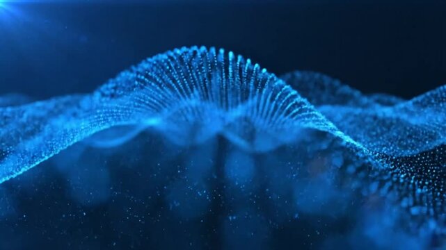 Abstract blue waves background with particle form and flowing motion for science, technology or futuristic themes