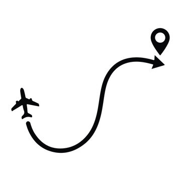 Airplane flight path to destination marker map marker