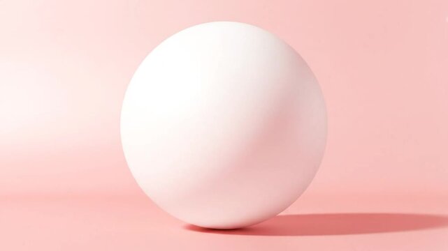 Minimalist white sphere object casting a shadow on a soft pastel pink background with studio lighting