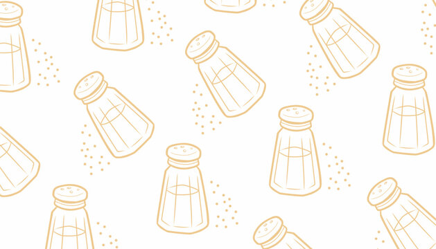Salt Shaker Seamless Pattern. Kitchen Seasoning Background. Minimal Hand Drawn Vector Style.