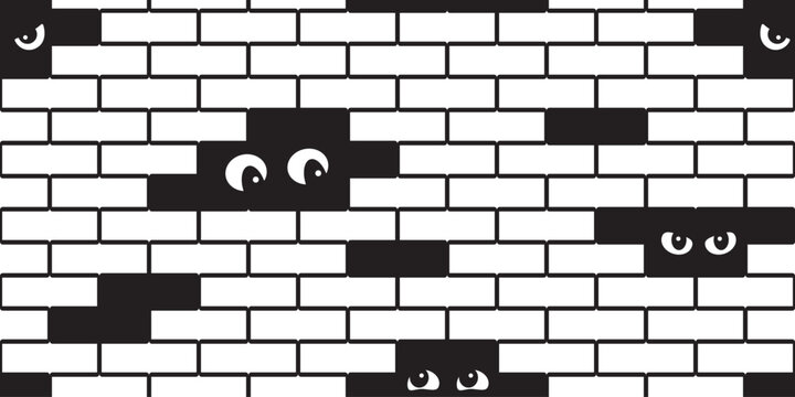 wall seamless pattern cat eyes monster kitten Interlocking concrete paver block paving Brick vector doodle cartoon illustration tile background gift wrapping paper repeat wallpaper scarf isolated