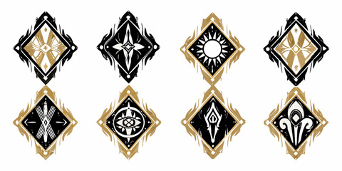 Fototapeta premium fantasy emblems and crests set of eight gold and black