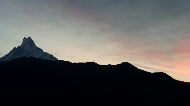 Stunning Sunrise Over Machhapuchhre Fishtail Mountain in the Nepal Himalayas Seen from Ghandruk Village