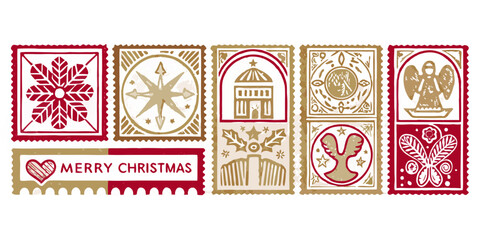 vector christmas stamps with festive designs and holiday greetings © Dipa