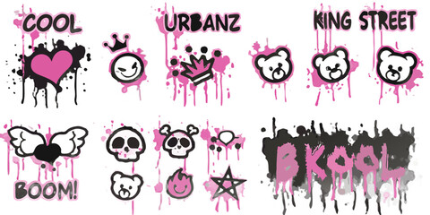 Pink street art sticker set with dripping paint effect © Dipa