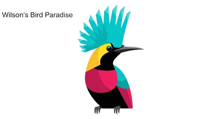 Naklejka premium Wilson’s Bird-of-Paradise Vector Icons, Exotic Tropical Bird Flat Design, Turquoise Crown Paradise Bird Illustrations, Minimalist Colorful Wildlife