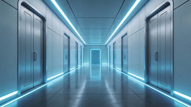 Futuristic corridor with glowing lights