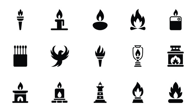 Memorial day remembrance black silhouette icons of candles flames and tributes