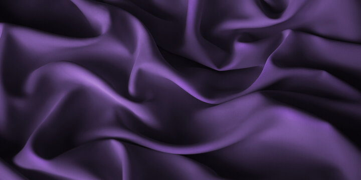 Bright saturated soft lavender purple silk satin fabric material. Luxury elegant background. Shiny smooth waves. Abstract velvet wallpaper. Rich bedding, sheet, curtain. Business, web design, banner