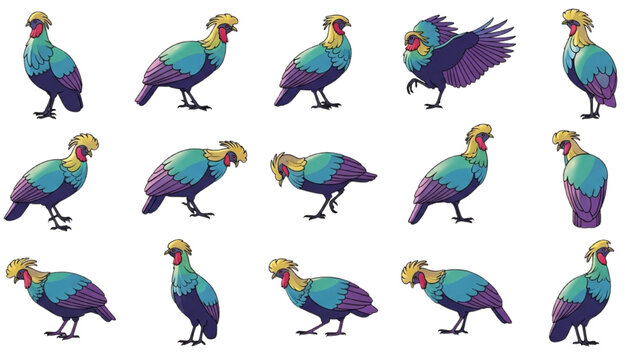 Himalayan Monal Vector Icons, Rainbow Pheasant Flat Design, Exotic Metallic Bird Illustrations, Minimalist Colorful Himalayan Wildlife Graphic Icon Set