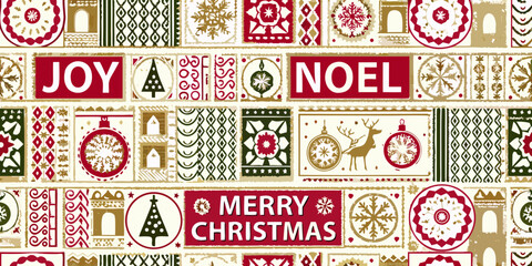 christmas pattern with festive ornaments and holiday greetings © ShibuProsad