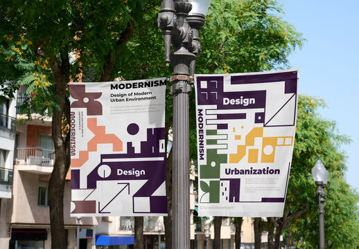 Create Custom Designs on Blank Street fly Banners Today. PSD template mockup.