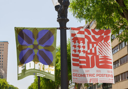 Blank Fly Banners Set for Advertising in the City. PSD template mockup.