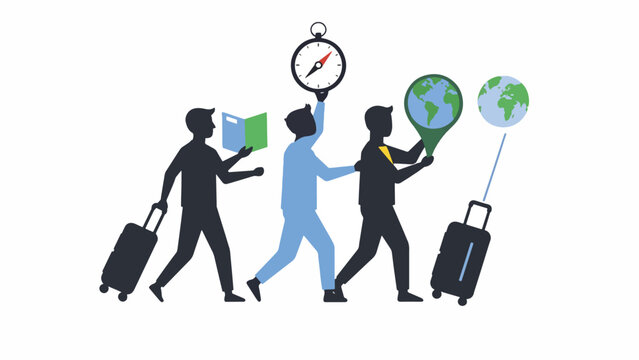 People Carrying Travel Globe Clock Luggage.