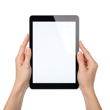 Hands holding a blank tablet device for interaction