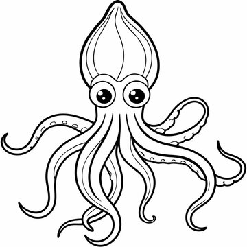 Cartoon octopus with big eyes standing upright