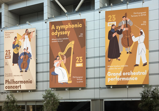 Mockup Template of Three vertical Billboard Space in a row in Los Angeles